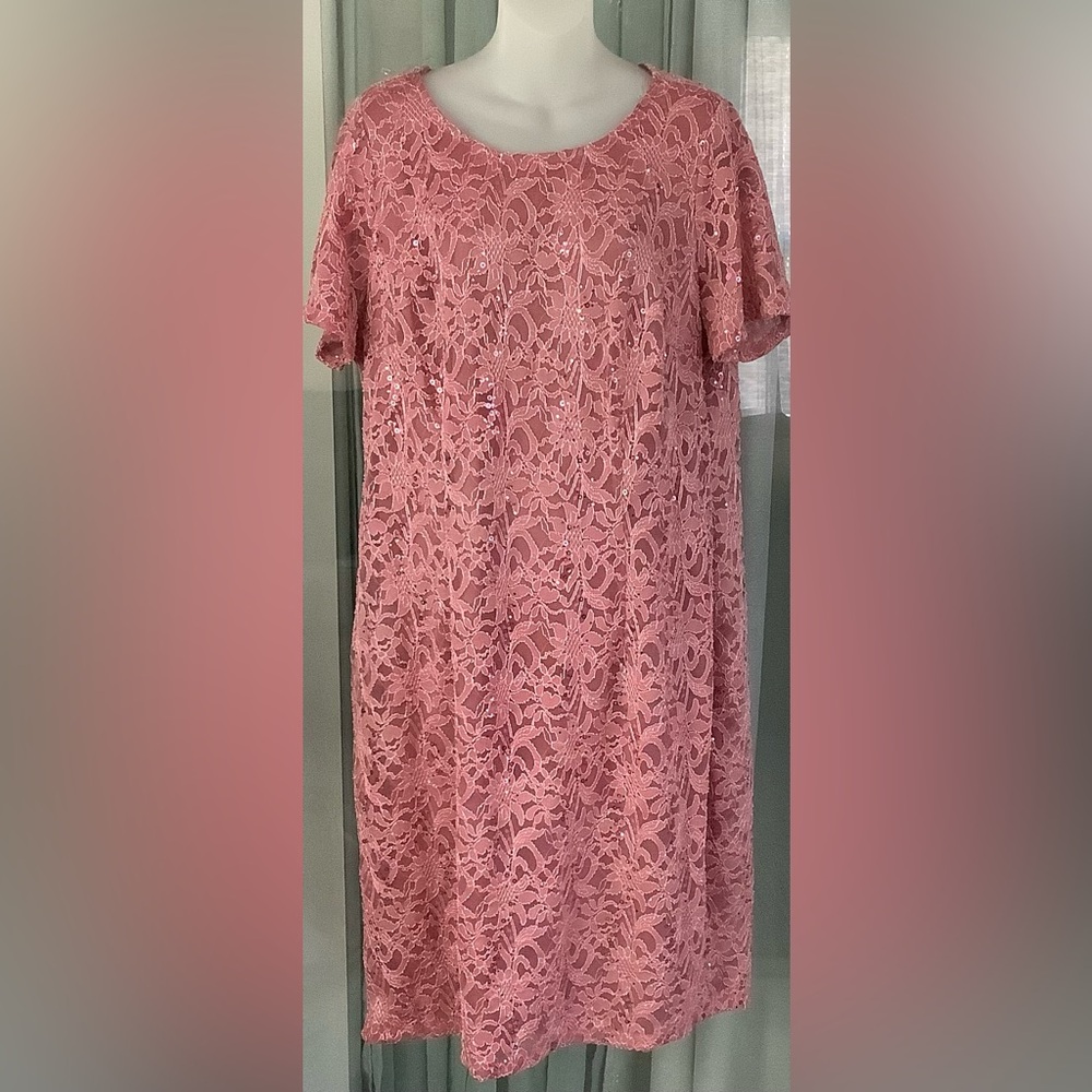 Candalite Women's Short-Sleeve Lace Overlay Sheath Dress🇺🇸